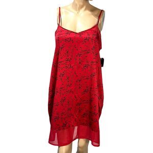 Maidenform Red Floral Chemise Slip Nightgown Chiffon Trim Size L Large NWT